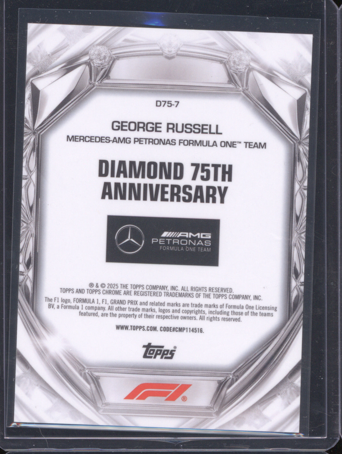 George Russell 2025 Topps Chrome Formula 1 #D75-7 75th Anniversary Green Mini Diamond Refractor /99