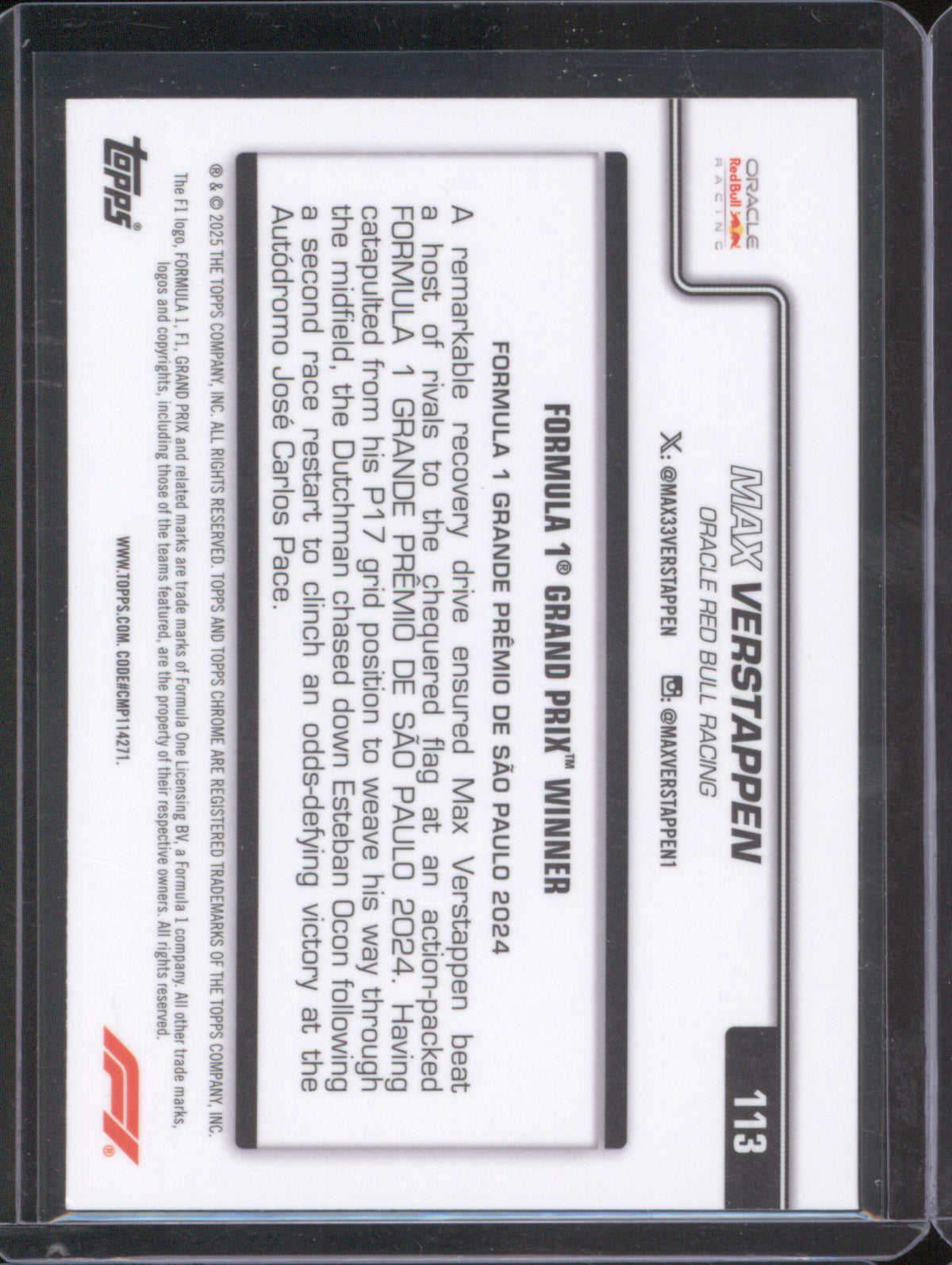 Max Verstappen 2025 Topps Chrome Formula 1 #245 Grand Prix Winner Pink Refractor /250