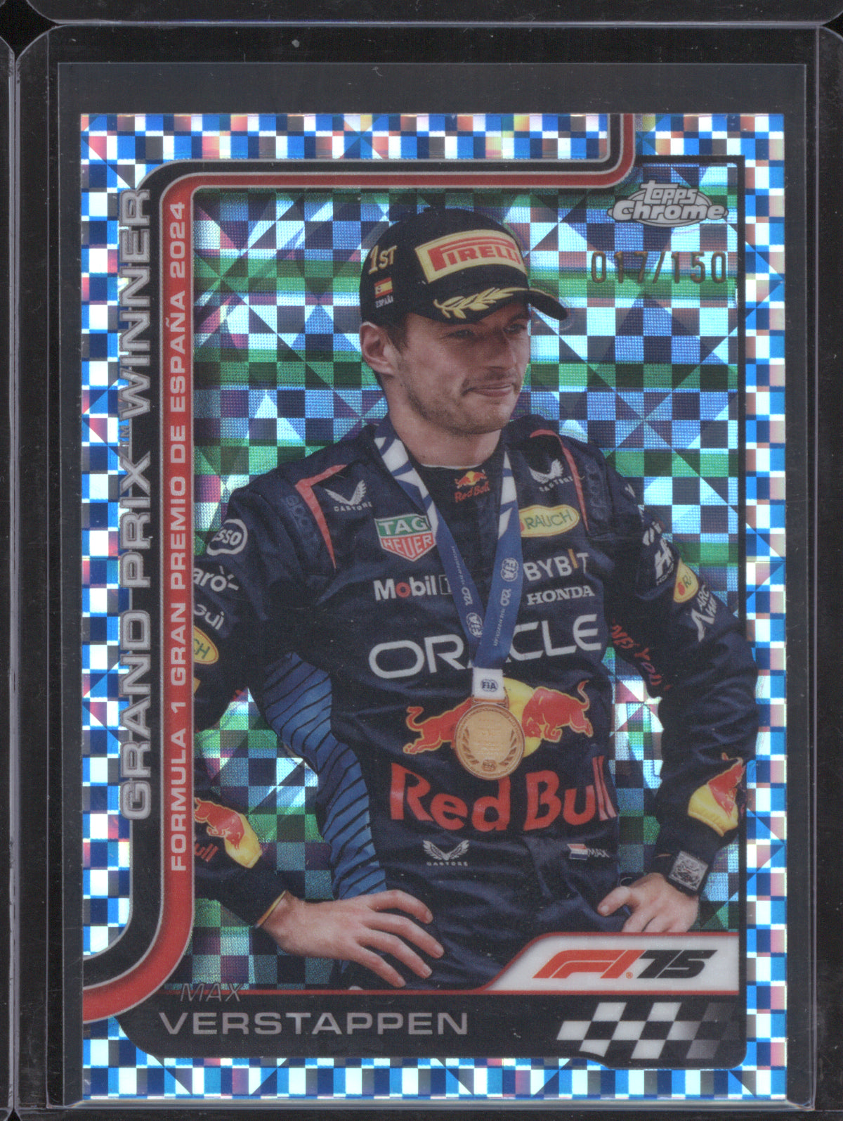 Max Verstappen 2025 Topps Chrome Formula 1 #102 Grand Prix Winner Blue Checker Flag /150