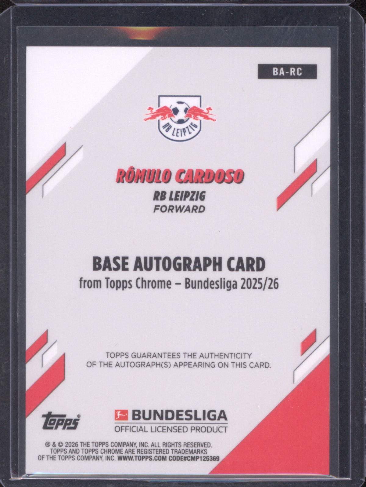 2025-26 Topps Chrome Bundesliga 08/25 Romulo Cardoso Orange Auto RC