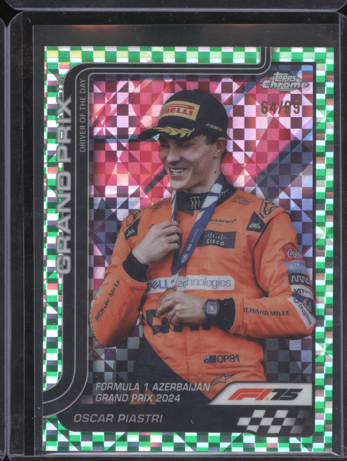 Oscar Piastri 2025 Topps Chrome Formula 1 Grand Prix 2024 #138 Green Checker Flag /99