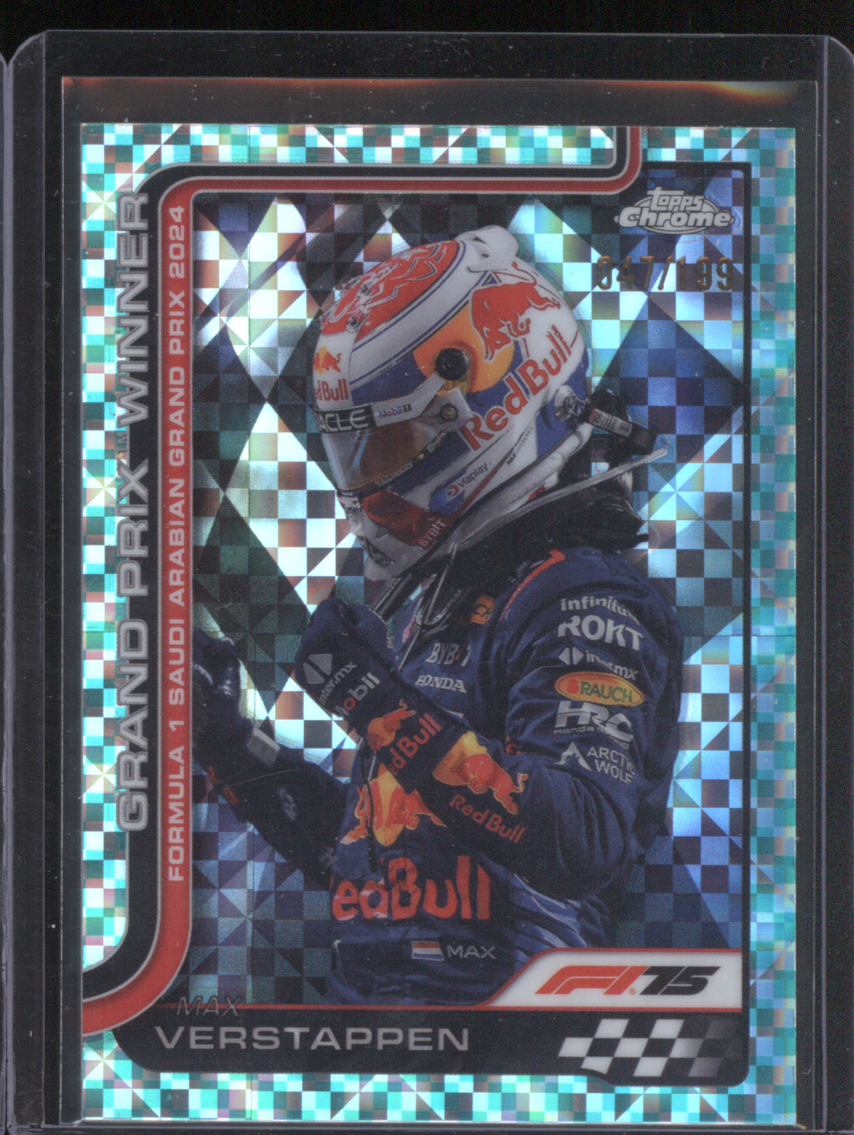 Max Verstappen 2025 Topps Chrome Formula 1 #94 Grand Prix Winner Aqua Checker Flag /199