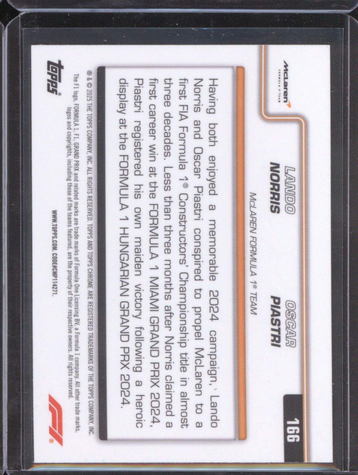 Lando Norris & Oscar Piastri (F1 Duo Cards) 2025 Topps Formula 1 Pink Refractor /250