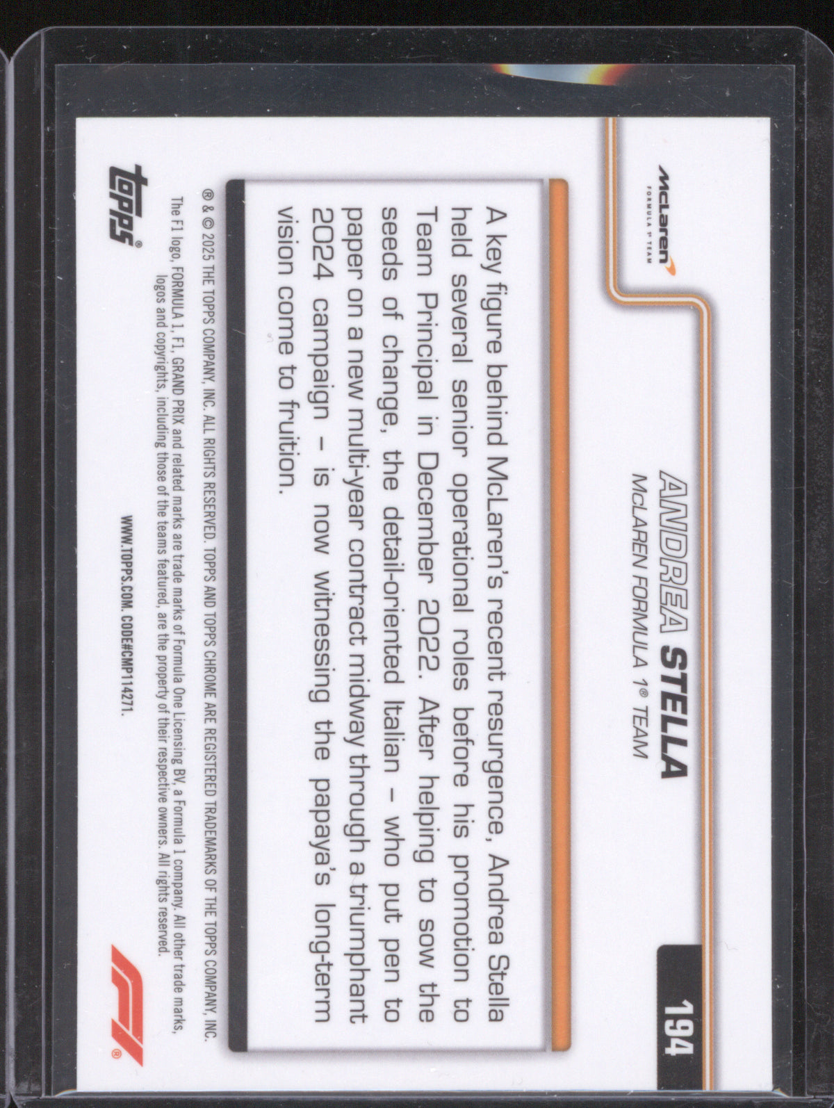 Andrea Stella 2025 Topps Chrome Formula 1 #194 Teal Refractor /299