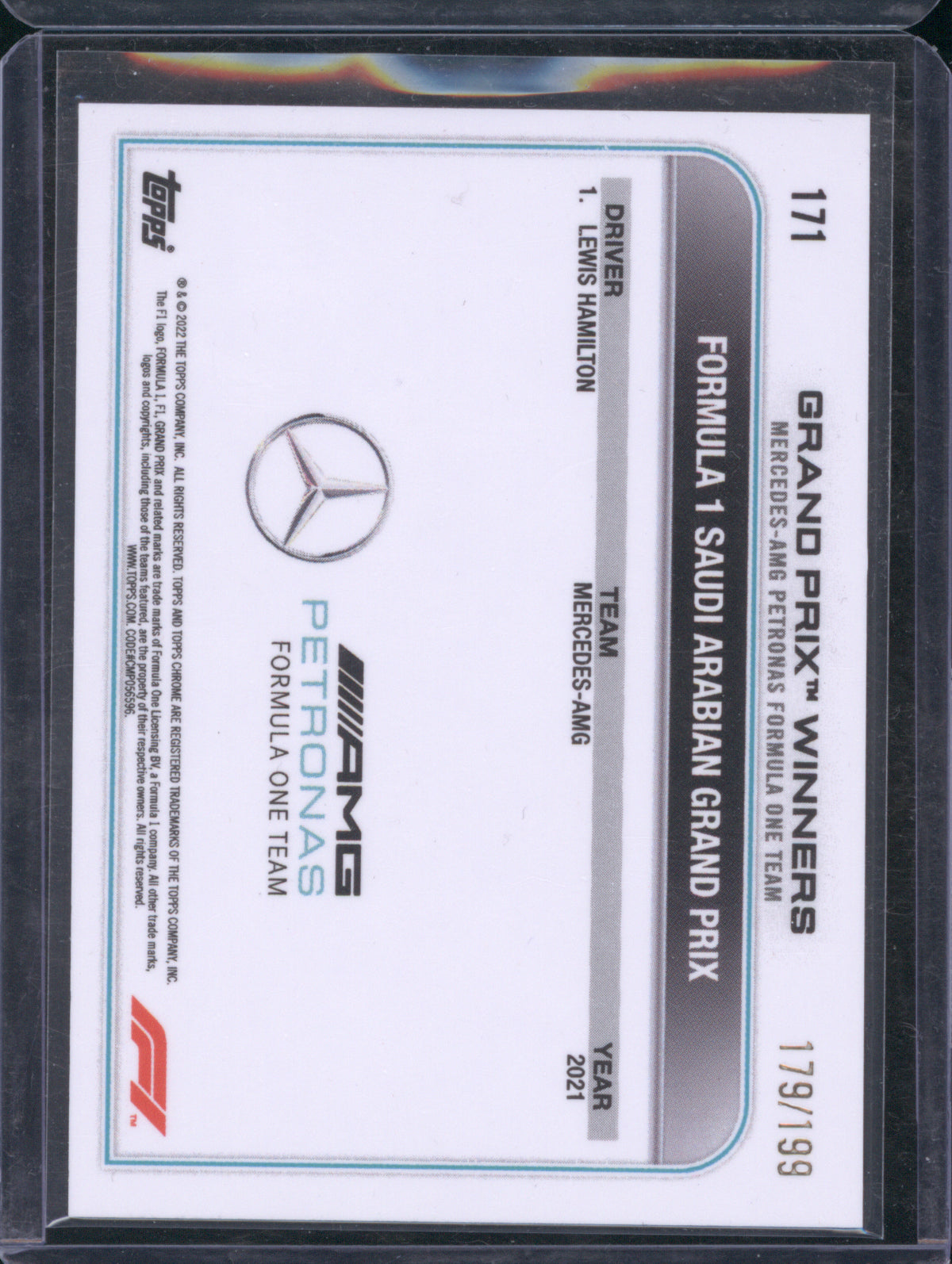 Lewis Hamilton 2021 Topps Chrome Formula 1 #44 Grand Prix Winner Purple Checker Flag /199