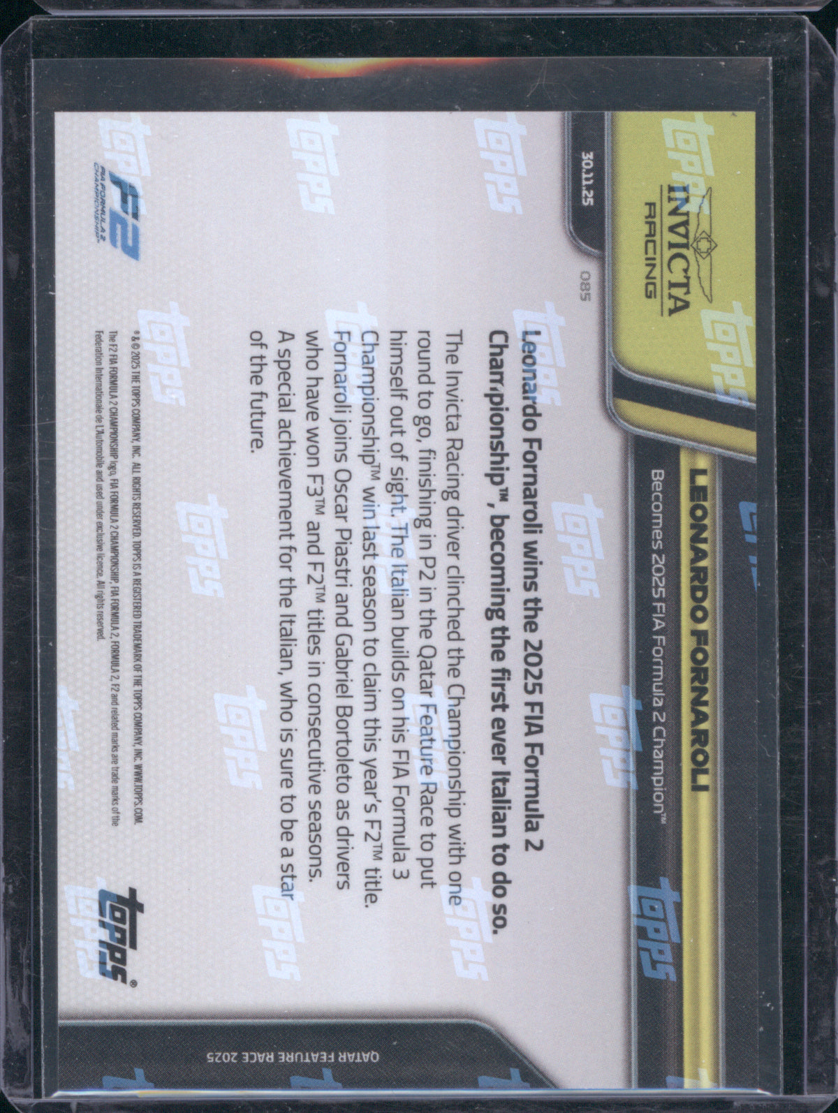 Leonardo Fornaroli 2025 Topps Now Formula 1 #85