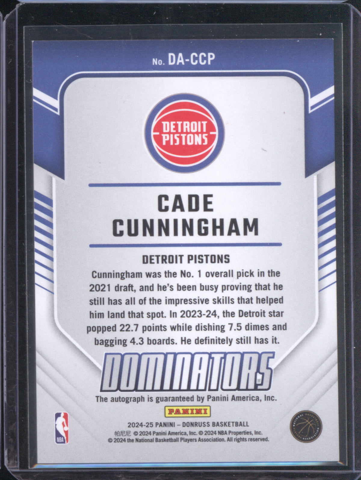 Cade Cunningham 2024 Donruss DA-CCP Dominators Auto