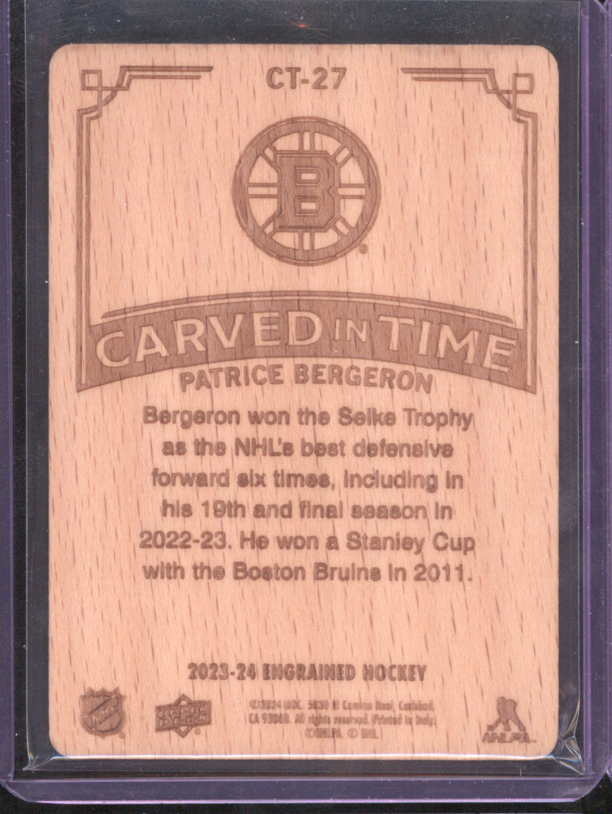 Patrice Bergeron 2023 Upper Deck Engrained #CT-27 Carved in Time