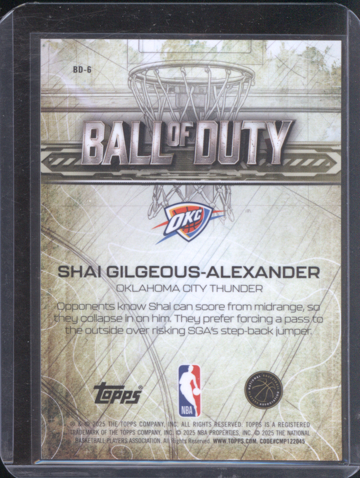 Shai Gilgeous-Alexander 2025 Topps Chrome BD-6 Ball Of Duty Orange /25