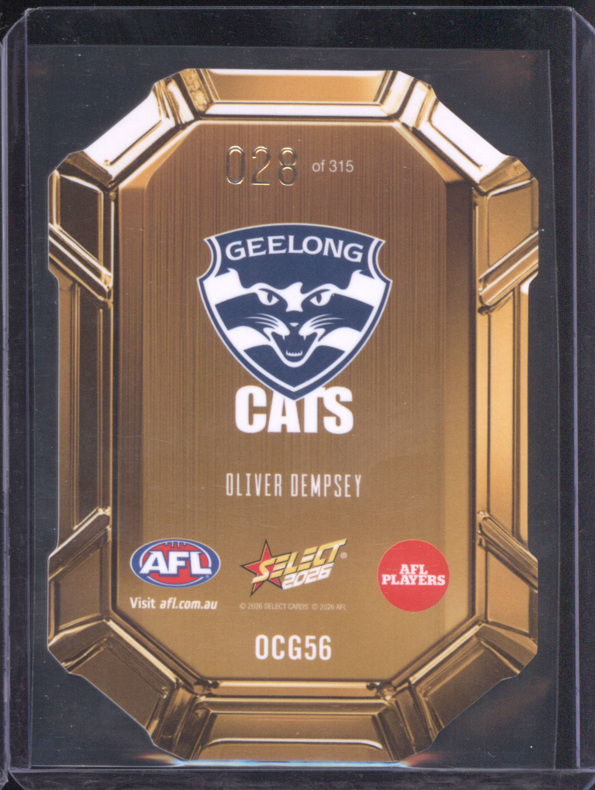 Jumper Number Oliver Dempsey 2026 AFL Select Footy Stars Hobby Octane Gold OCG56 Geelong 028/315