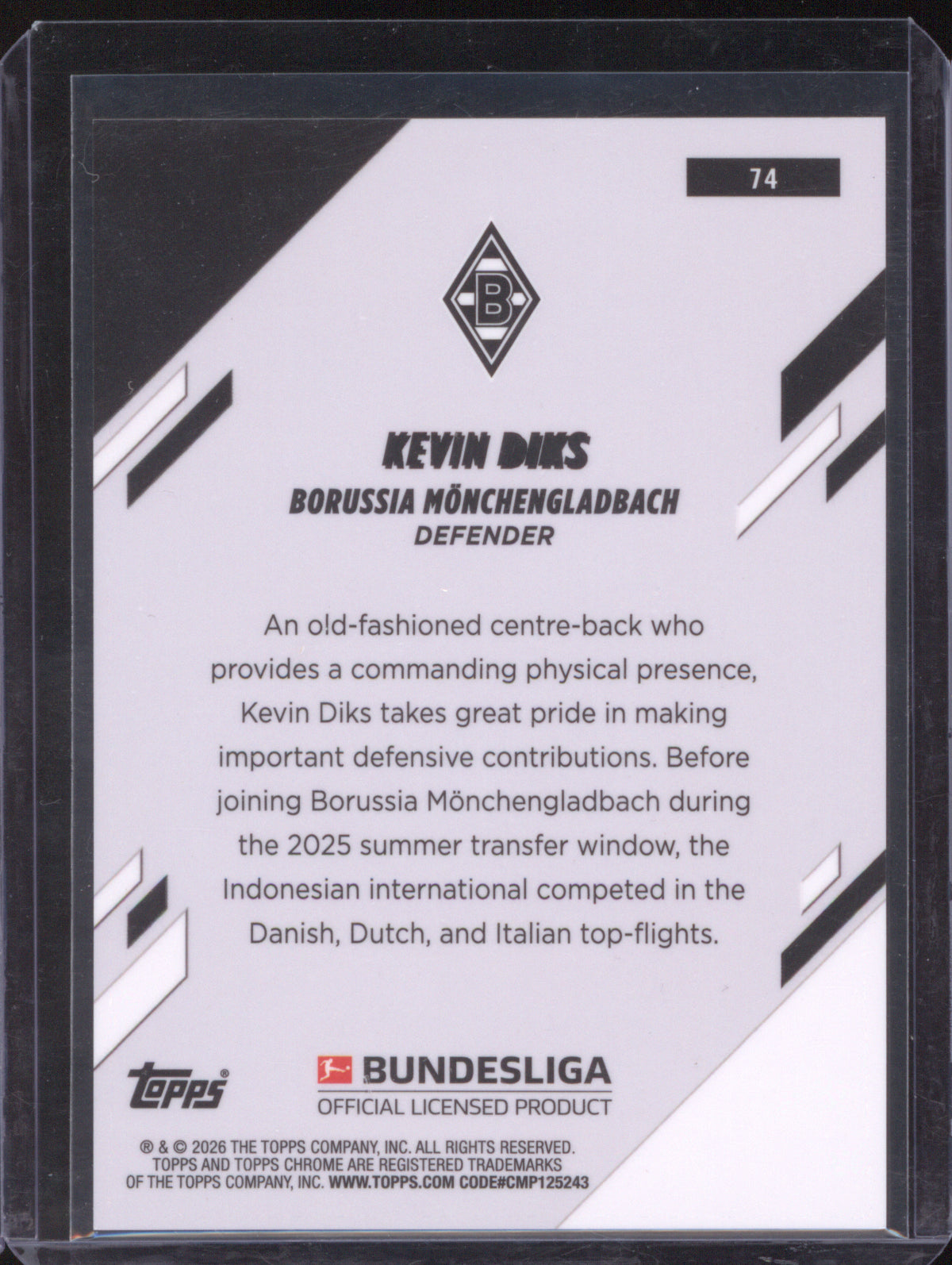 2025-26 Topps Chrome Bundesliga 74 Kevin Diks Black Raywave 10/10