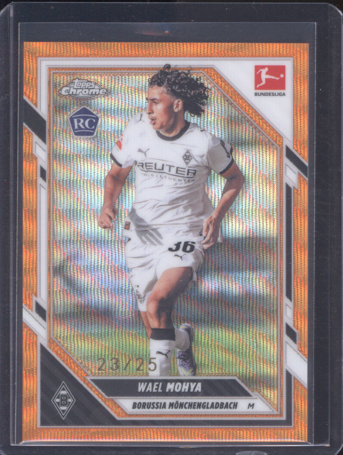 2025-26 Topps Chrome Bundesliga 77 Wael Mohya Orange Wave 23/25 Refractor RC