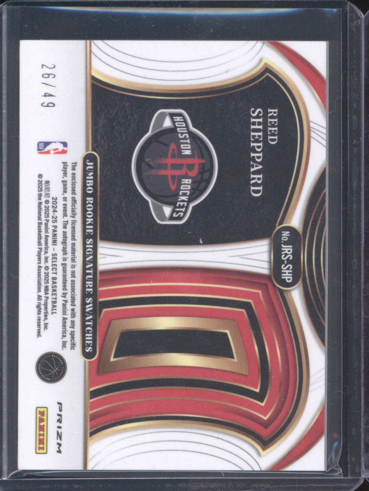 Reed Sheppard 2024-25 Panini Select Silver Rookie Patch Auto RC /49