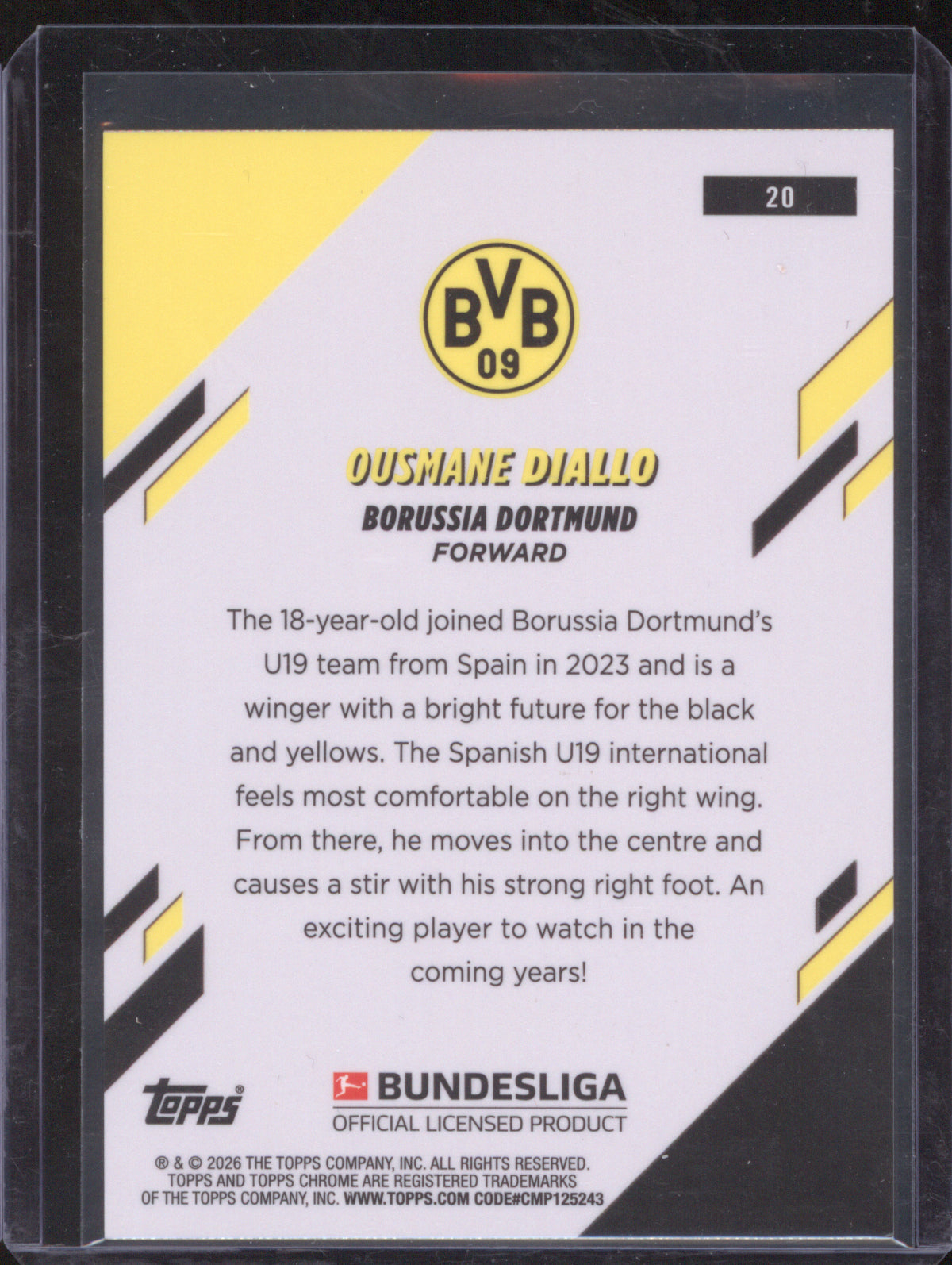 2025-26 Topps Chrome Bundesliga 20 Ousmane Diallo Gold Wave 05/50 RC