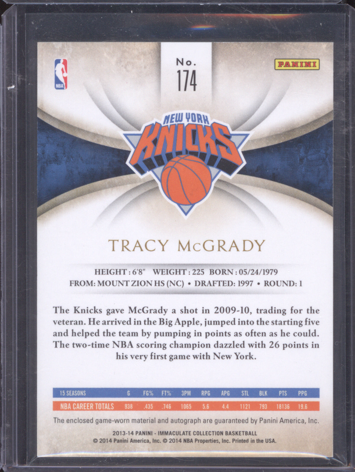 Tracy McGrady 2013-14 Panini Immaculate Collection Patches Auto /75