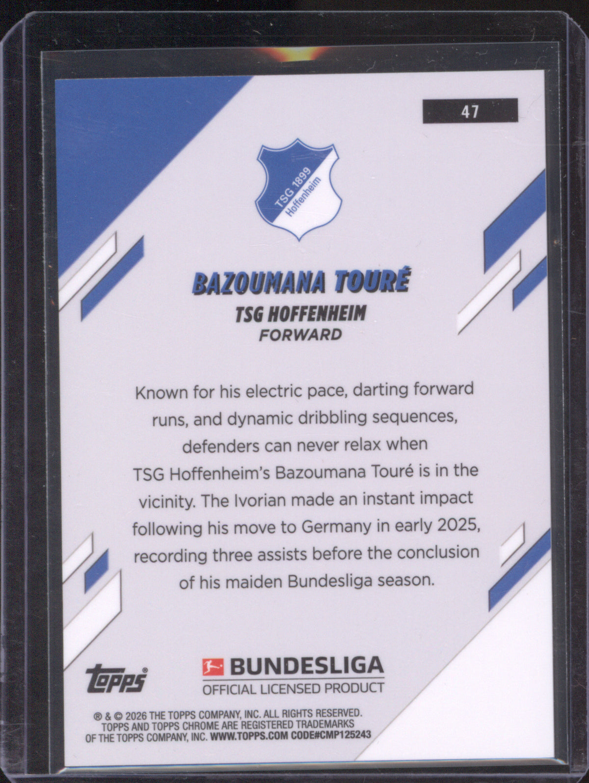 2025-26 Topps Chrome Bundesliga 47 Bazoumana Toure Gold Wave 17/50 RC