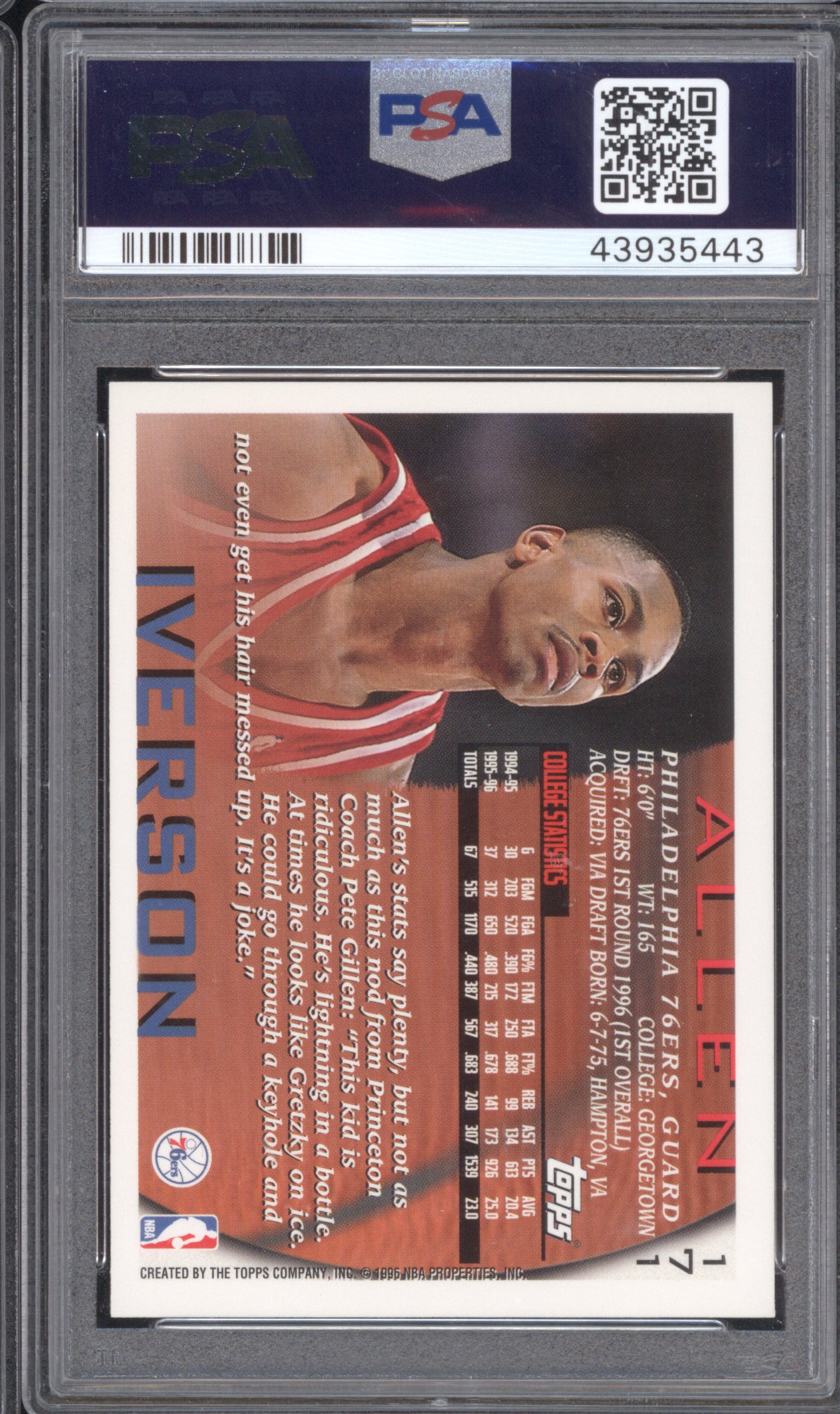 Allen Iverson 1996 Topps #171 PSA 10