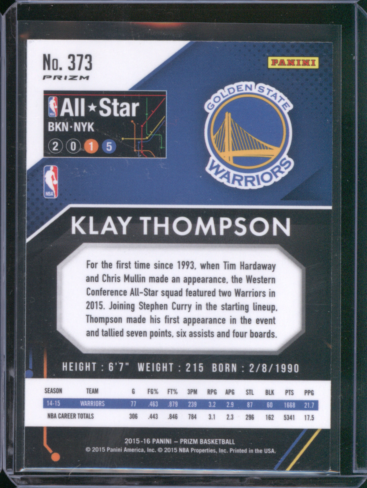 2015 Panini Prizm 373 Klay Thompson All-Star Silver Prizm