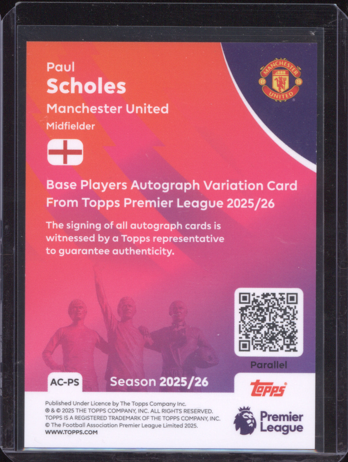 Paul Scholes 2025 Topps Premier League AC-PS Black Auto /10