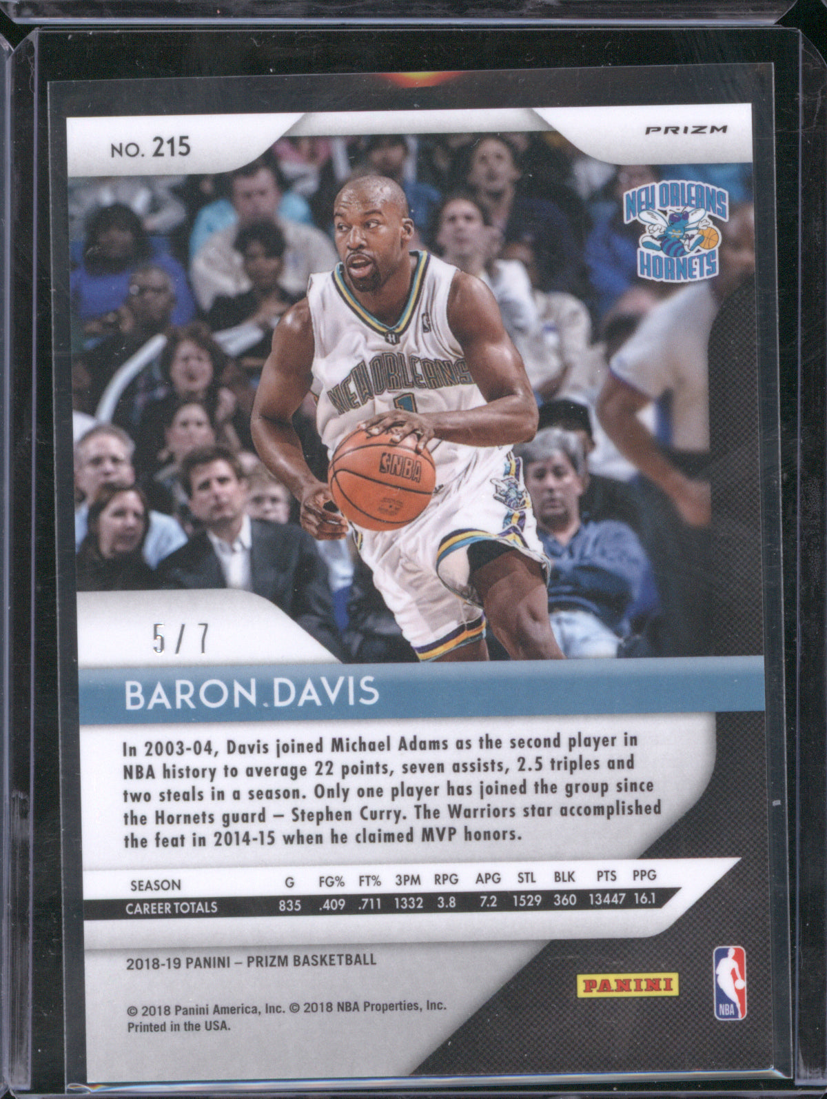 2018 Panini Prizm 215 Baron Davis Light Blue Shimmer FOTL 5/7