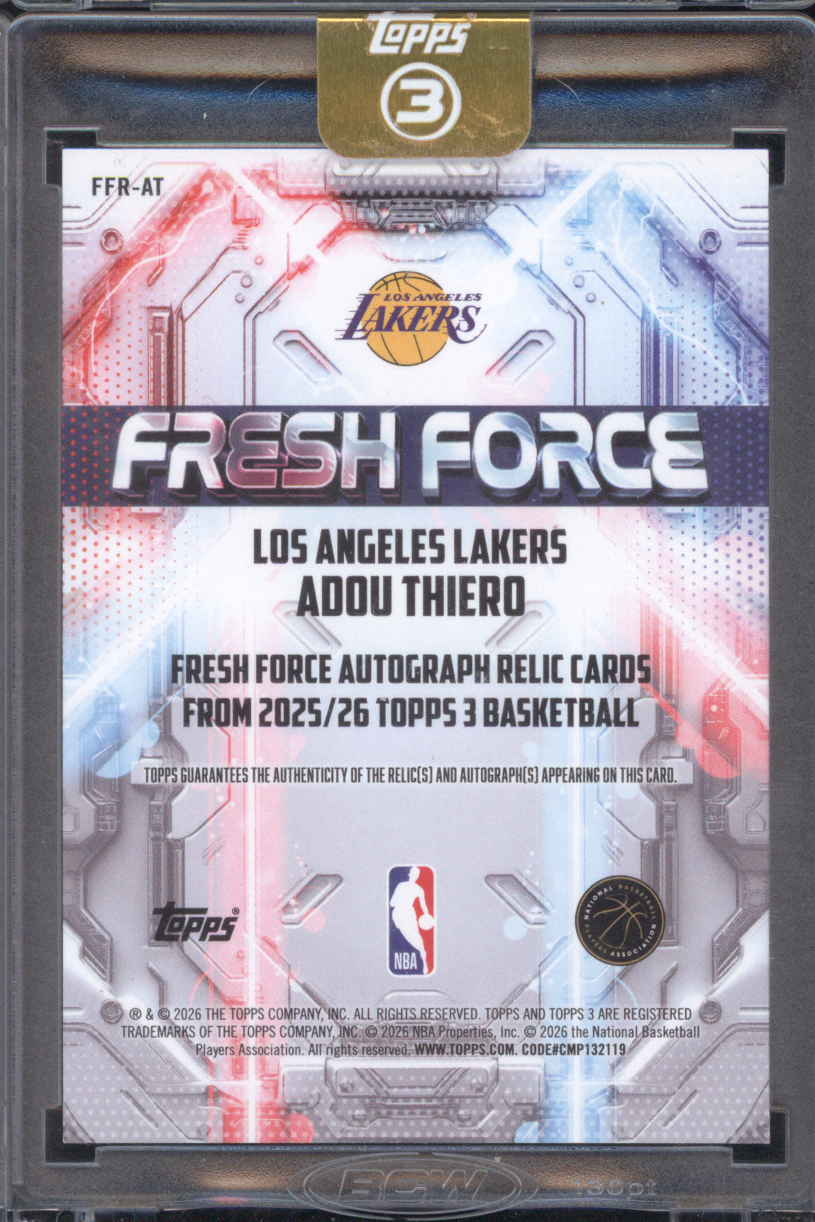 Adou Thiero 2025 Topps 3 FFR-AT Fresh Force Rookie Patch Auto RC /15