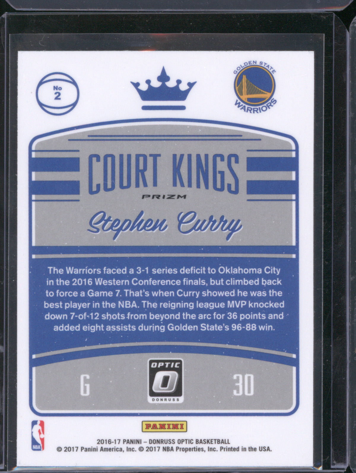 2016 Panini Donruss Optic 2 Stephen Curry Court Kings Purple
