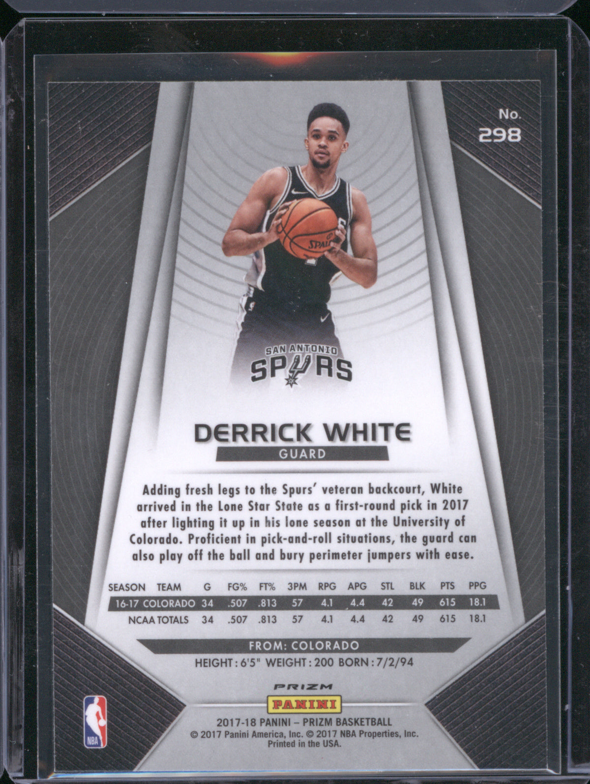2017 Panini Prizm 298 Derrick White Red White & Blue Prizm RC