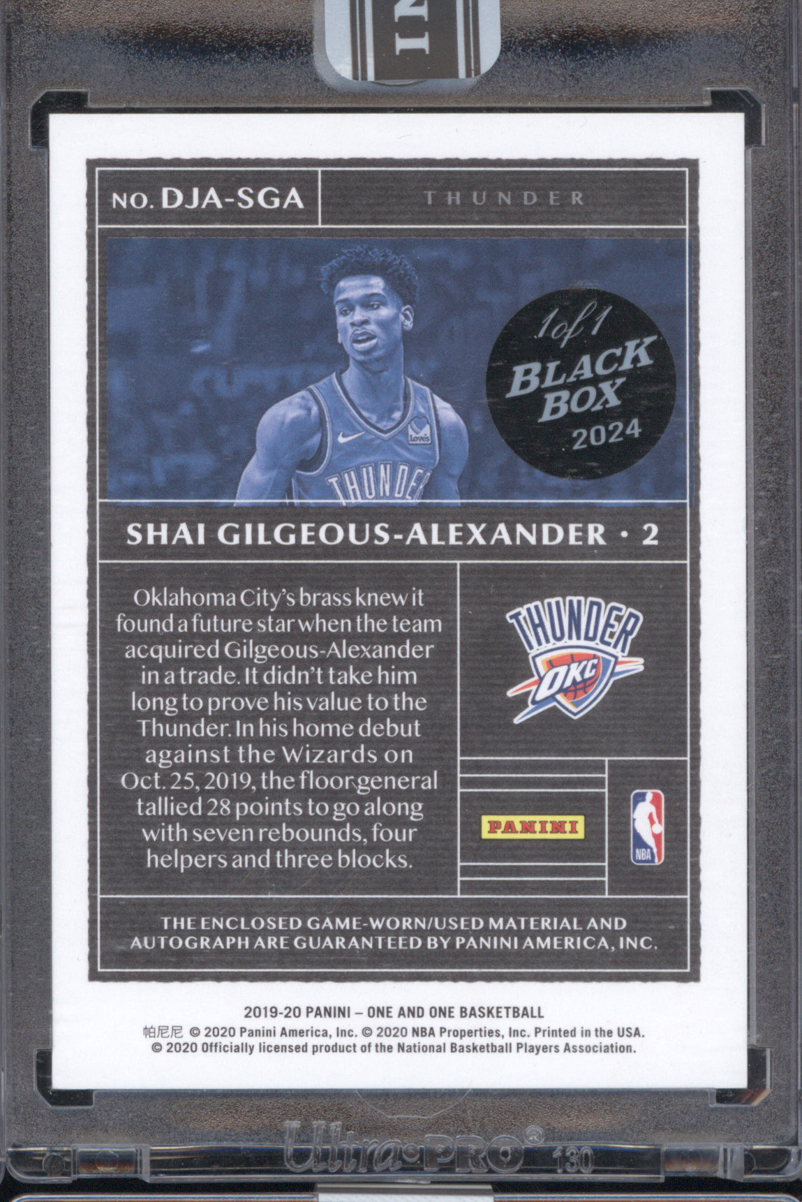 Shai Gilgeous-Alexander 2019-20 Panini One and One DJA-SGA Black Box Auto 1/1