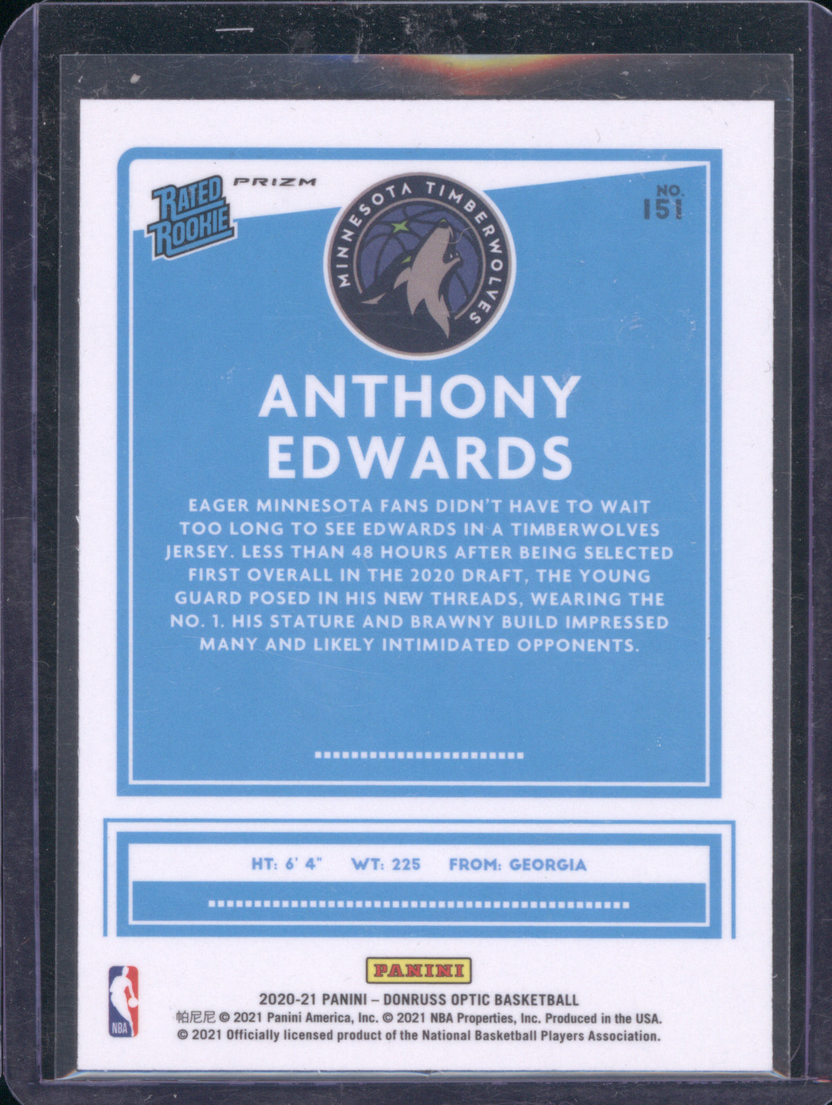 Anthony Edwards 2020 Donruss Optic #151 RC Holo
