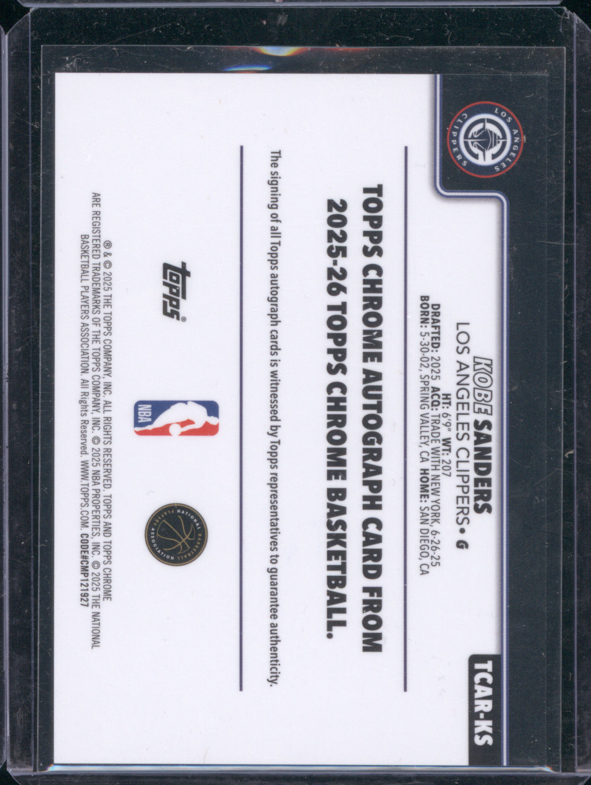 Kobe Sanders 2025 Topps Chrome Rookie Auto