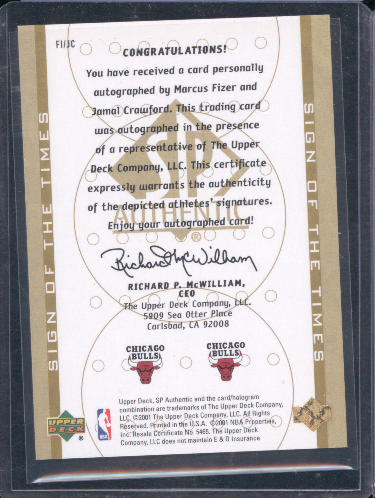 Marcus Fizer & Jamal Crawford 2000 Upper Deck SP Authentic Sign of the Times