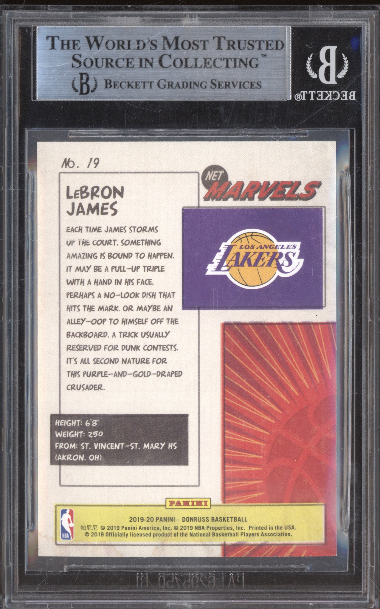 2019 Lebron James 19 Net Marvels Press Proof BGS 9