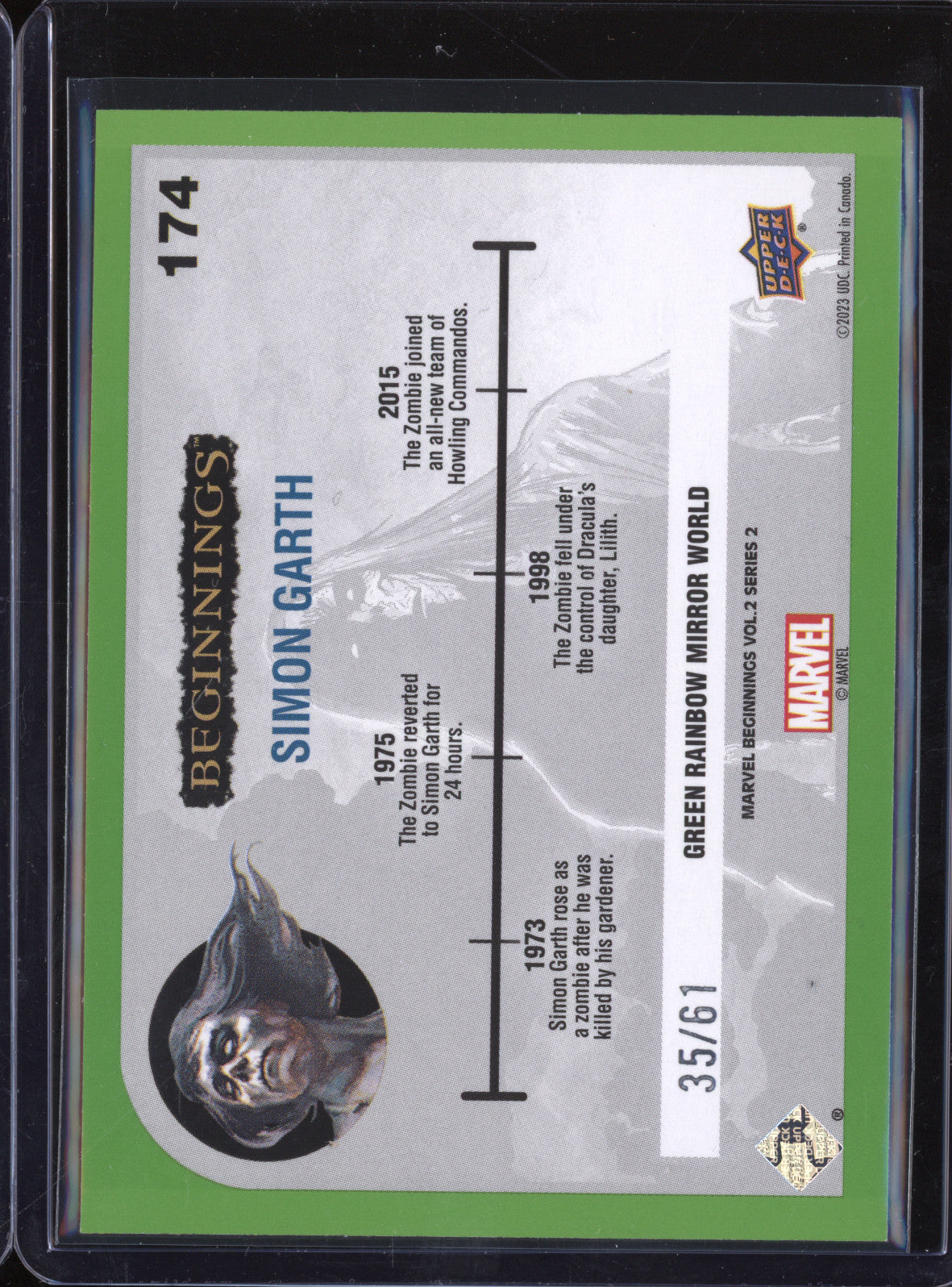 Simon Garth 2024 Upper Deck Marvel Beginnings Vol 2 174 Green Rainbow Mirror World 35/61