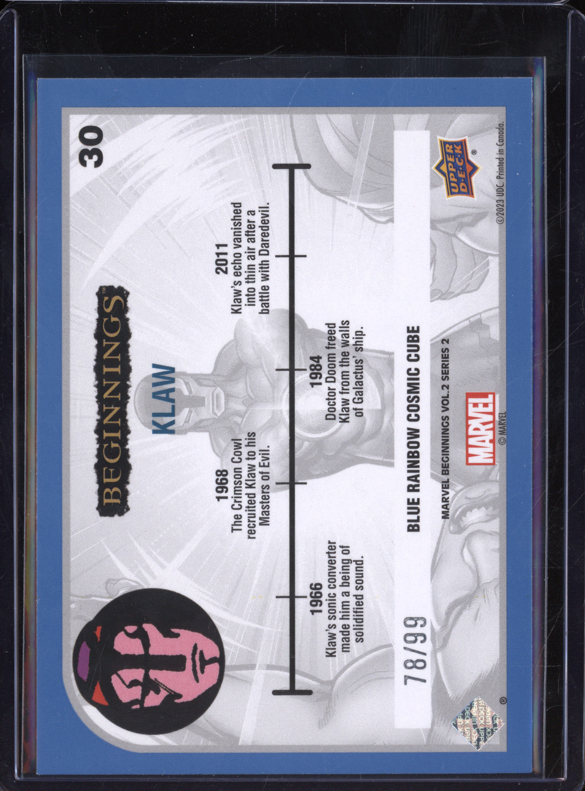 Klaw 2024 Upper Deck Marvel Beginnings Vol 2 30 Blue Rainbow Cosmic Cube 78/99