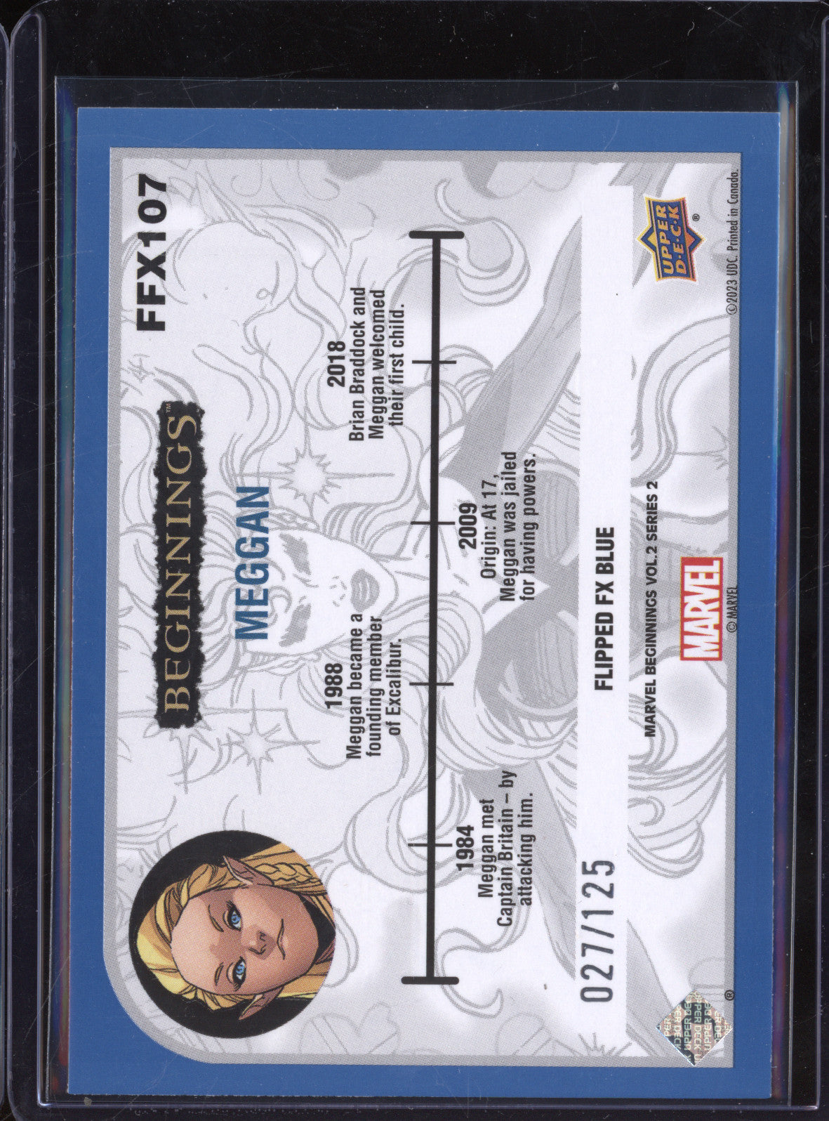 Meggan 2024 Upper Deck Marvel Beginnings Vol 2 FFX107 Flipped FX Blue 27/125