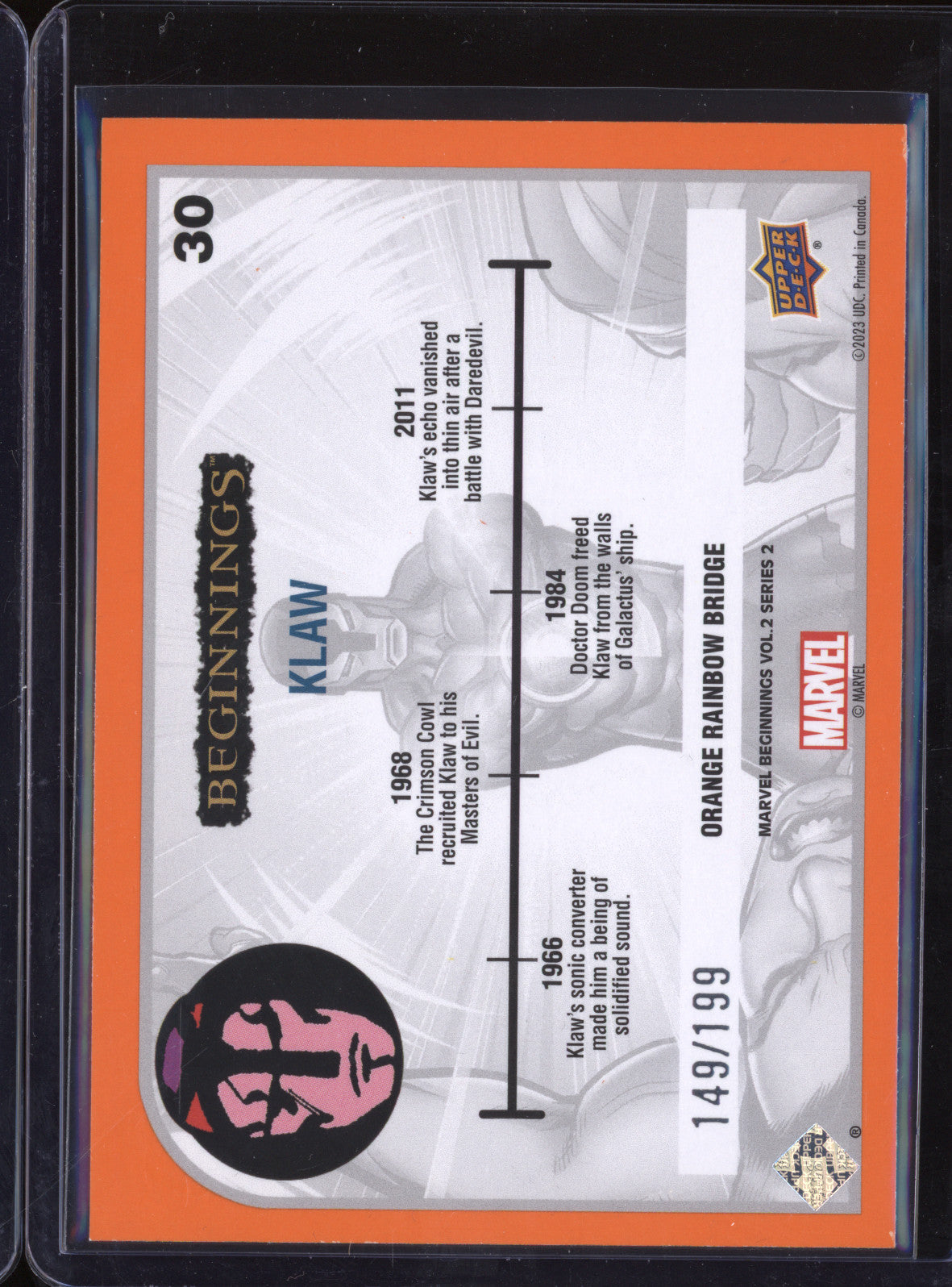 Klaw 2024 Upper Deck Marvel Beginnings Vol 2 30 Orange Rainbow Bridge 149/199