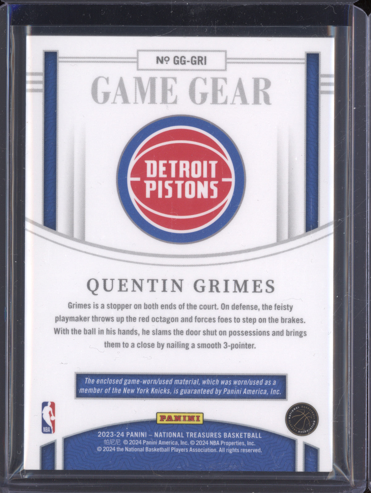 Quentin Grimes 2023-24 Panini NT GG-GRI Game Gear International 10/24