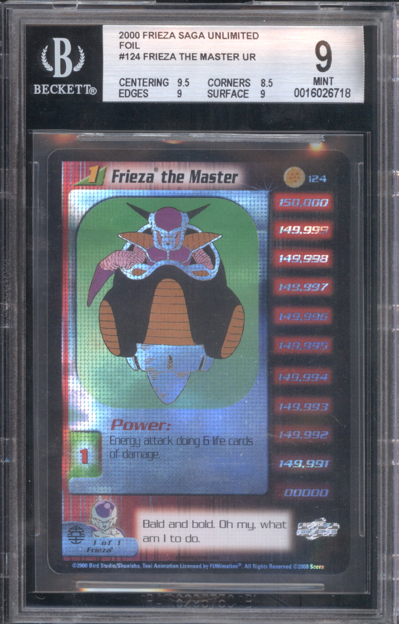 Frieza the Master 2000 Dragonball Z Score Saga Unlimited 124 Foil BGS 9 ASR