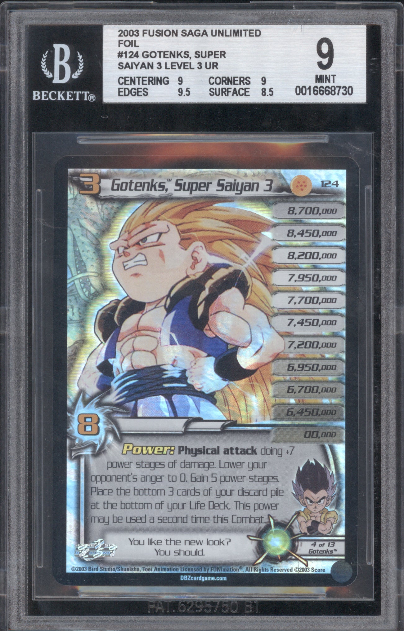 Gotenks, Super Saiyan 3 Dragonball Z Fusion Saga Unlimited 124 Foil BGS 9 ASR
