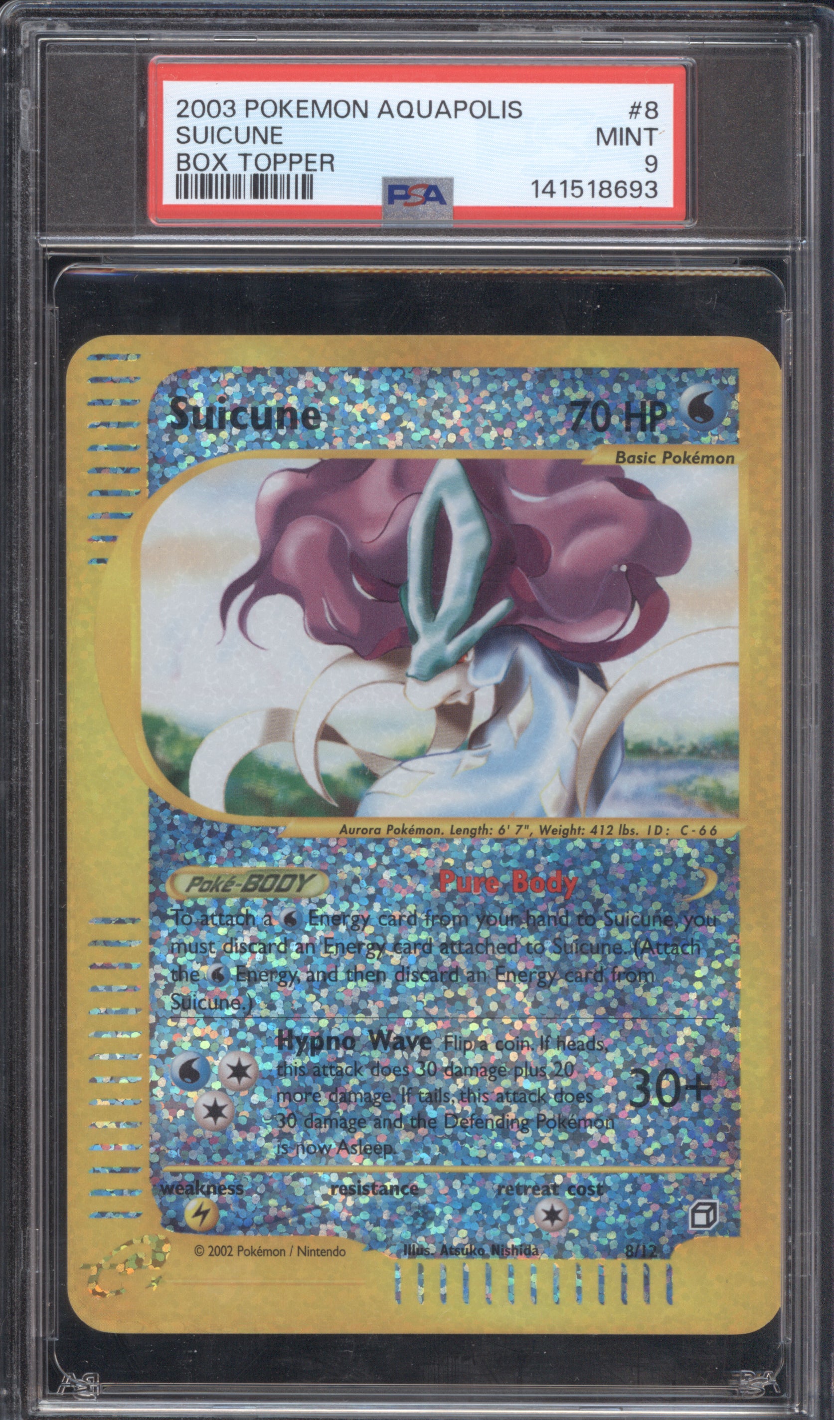 Suicune 2003 Pokemon Aquapolis Box Topper 8 Holo PSA 9 ASR