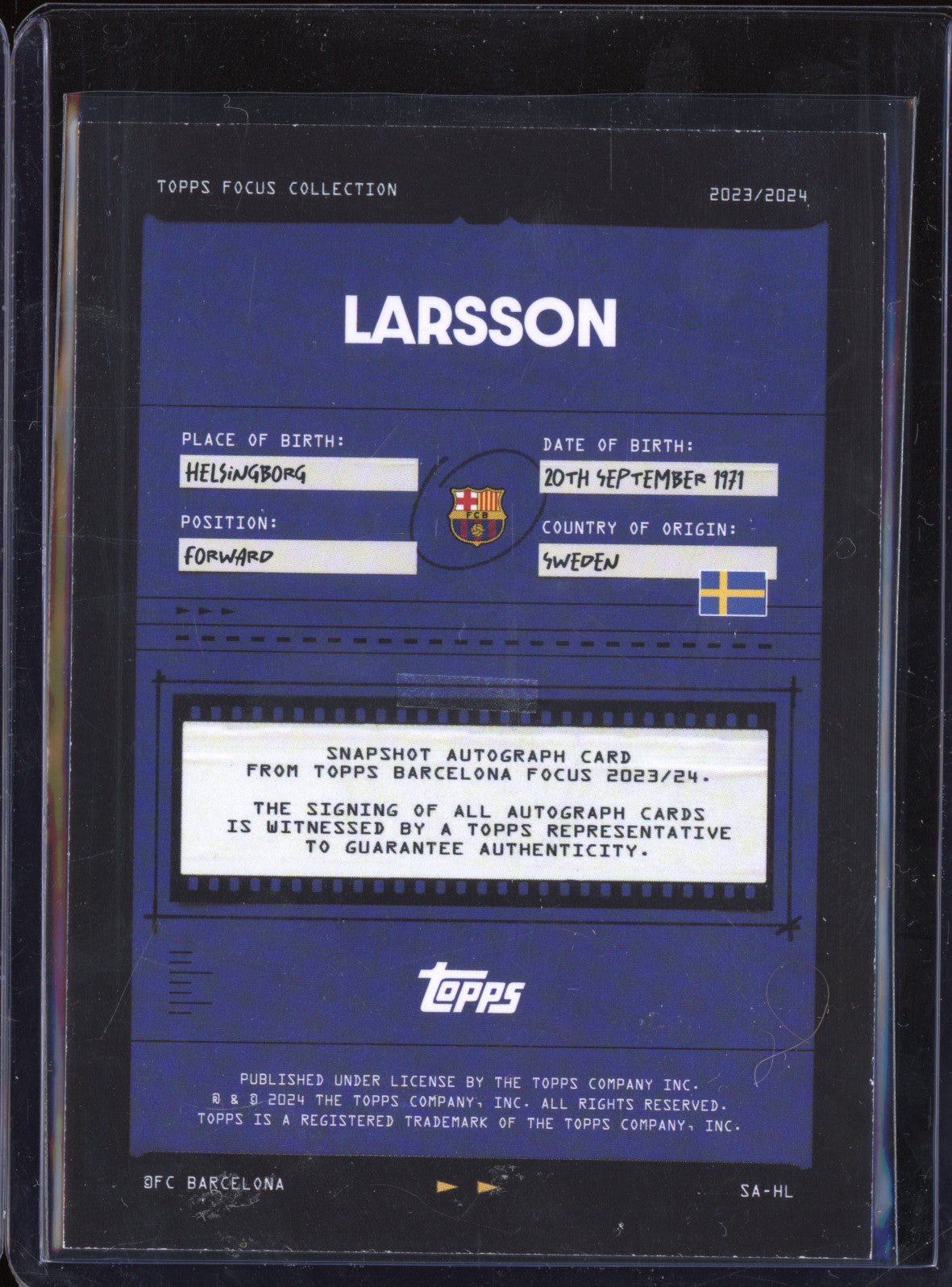 Henrik Larsson 2023-24 Topps Focus FC Barcelona Team Set Snapshot Autographs
