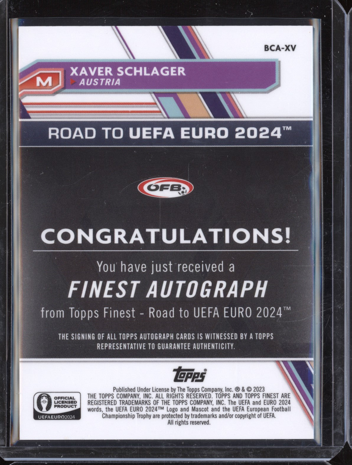 Xaver Schlager 2023 Toops Finest Euro BCA-XV Red Refractor Auto 1/5