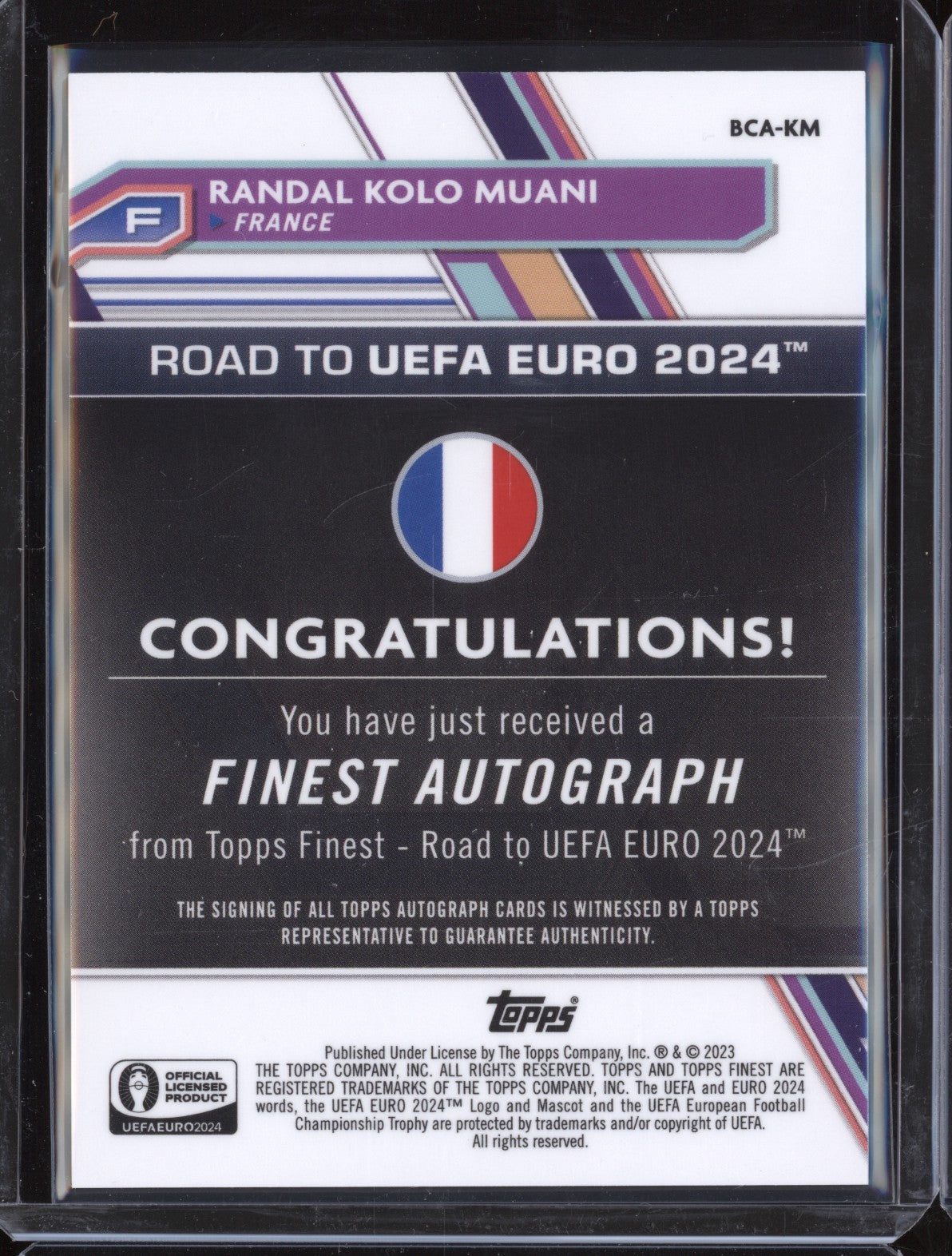 Randal Kolo Muani 2023 Toops Finest Euro BCA-KM Refractor Auto National Debut