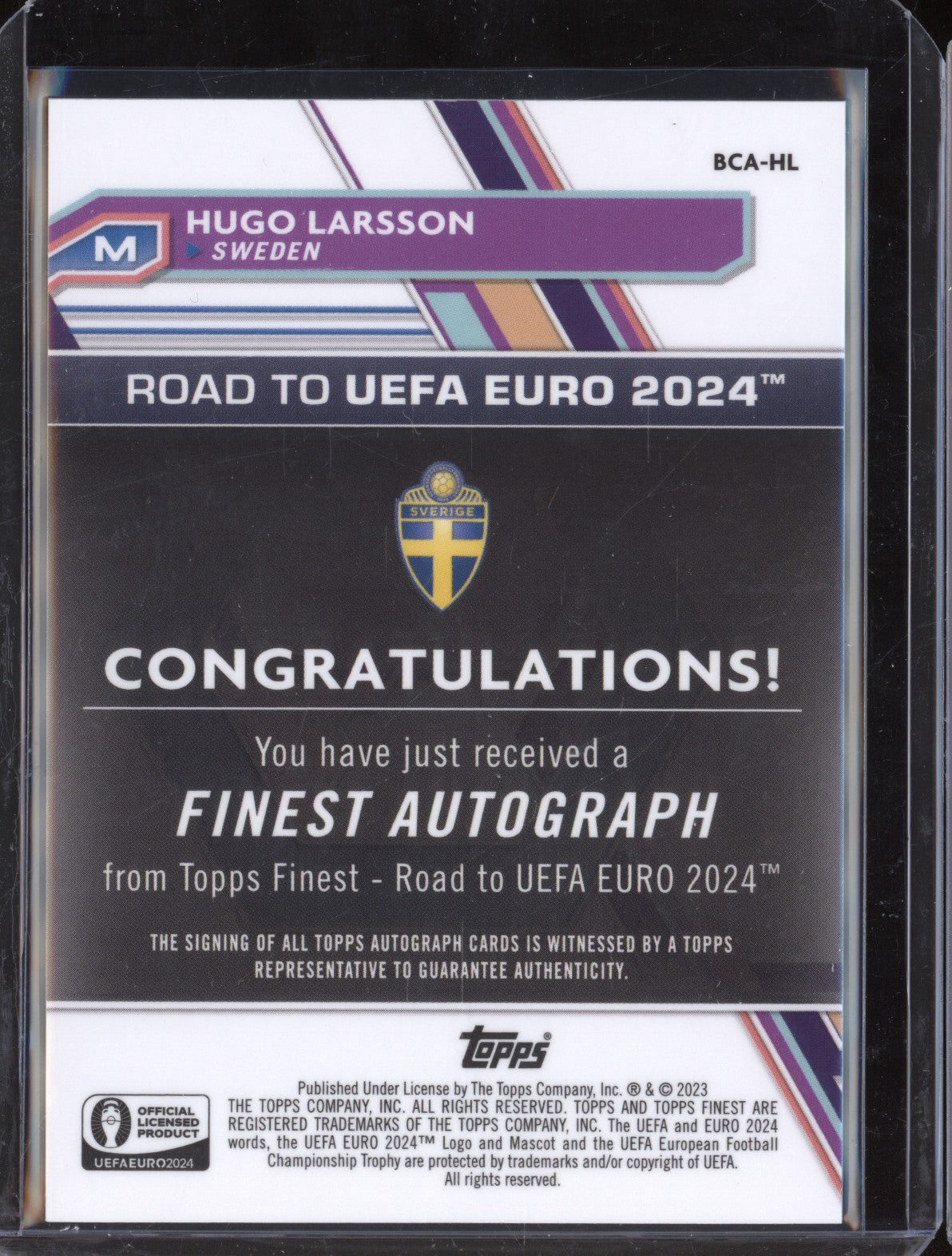Hugo Larsson 2023 Toops Finest Euro BCA-HL Refractor Auto National Debut