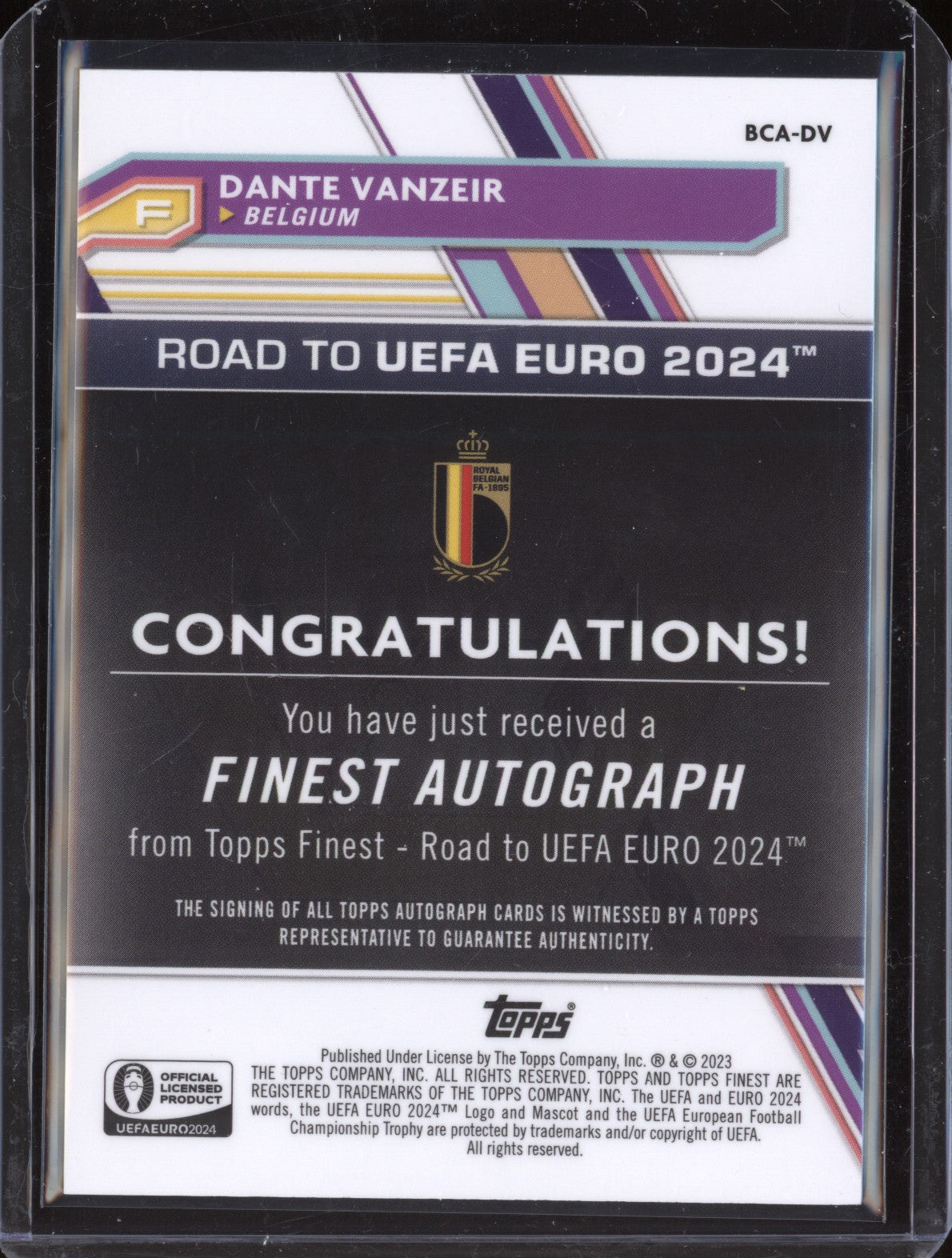 Dante Vanzeir 2023 Toops Finest Euro BCA-DV Refractor Auto