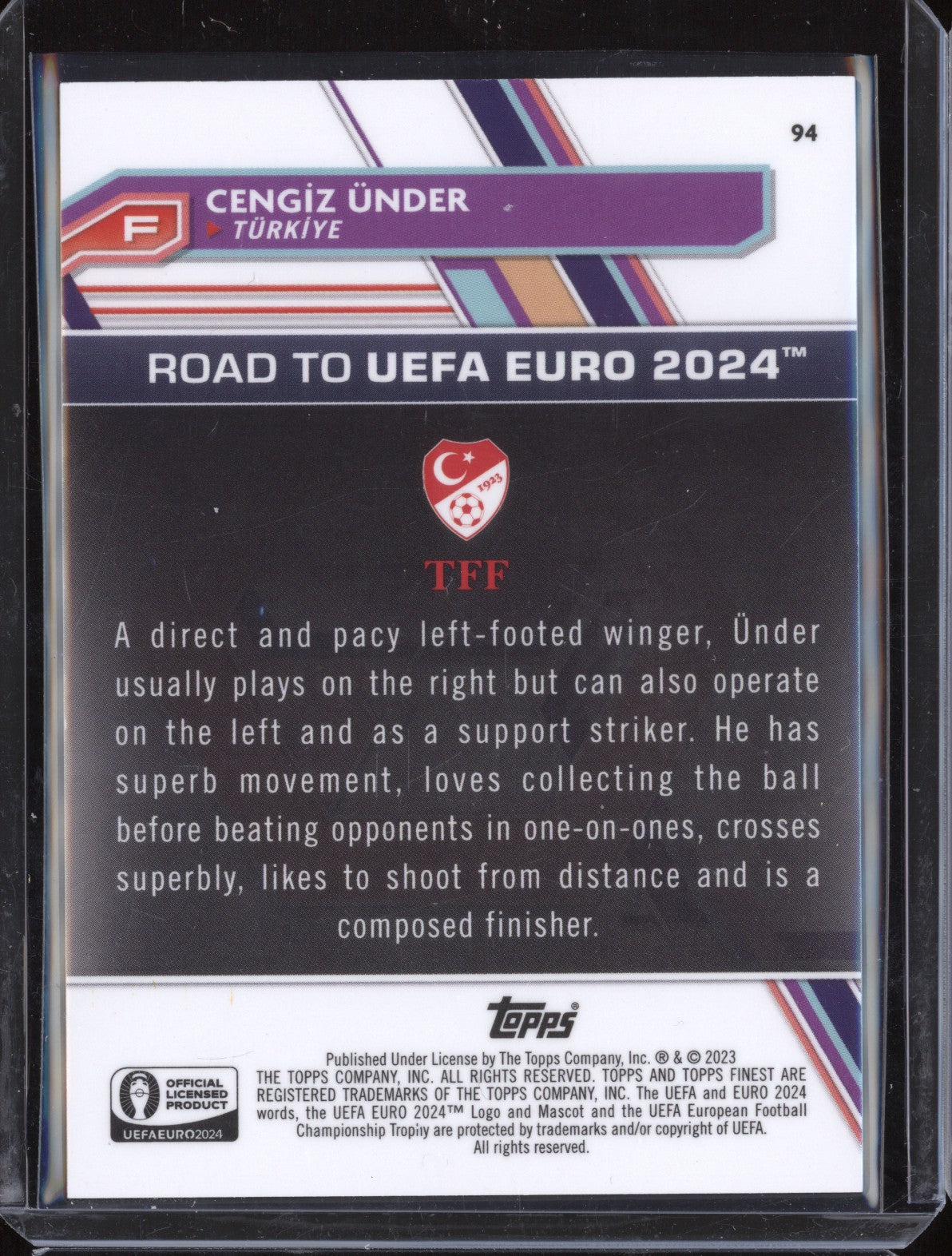 Cengiz Under 2023 Toops Finest Euro 94 Blue Refractor 71/150