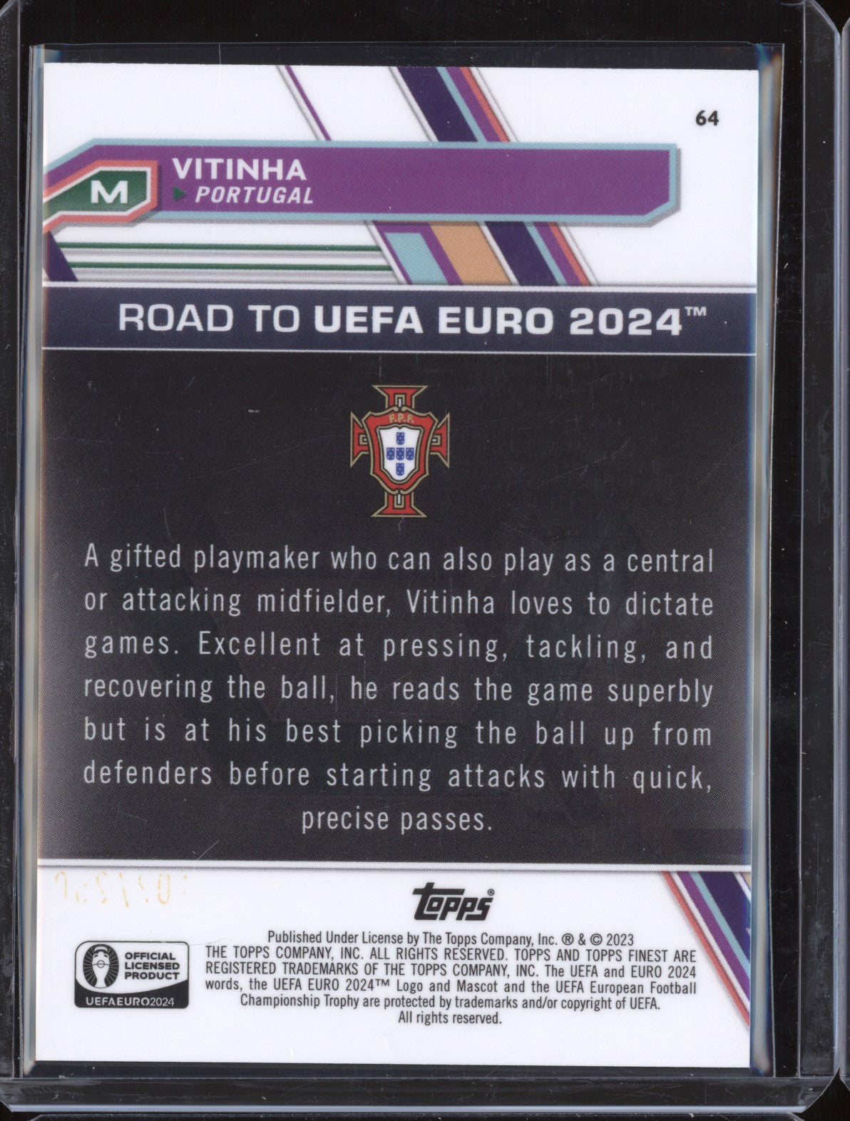Vitinha 2023 Toops Finest Euro 64 Blue Aqua Vaporwave Refractor Debut 101/250