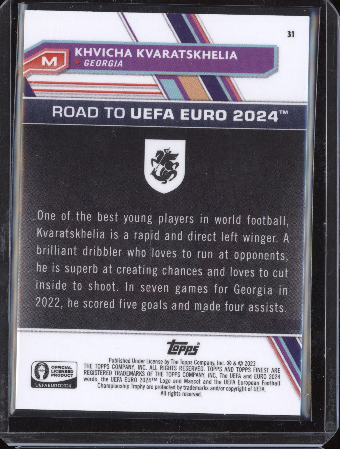 Khvicha Kvaratskhelia 2023 Toops Finest Euro Blue Aqua Refractor Debut 83/250