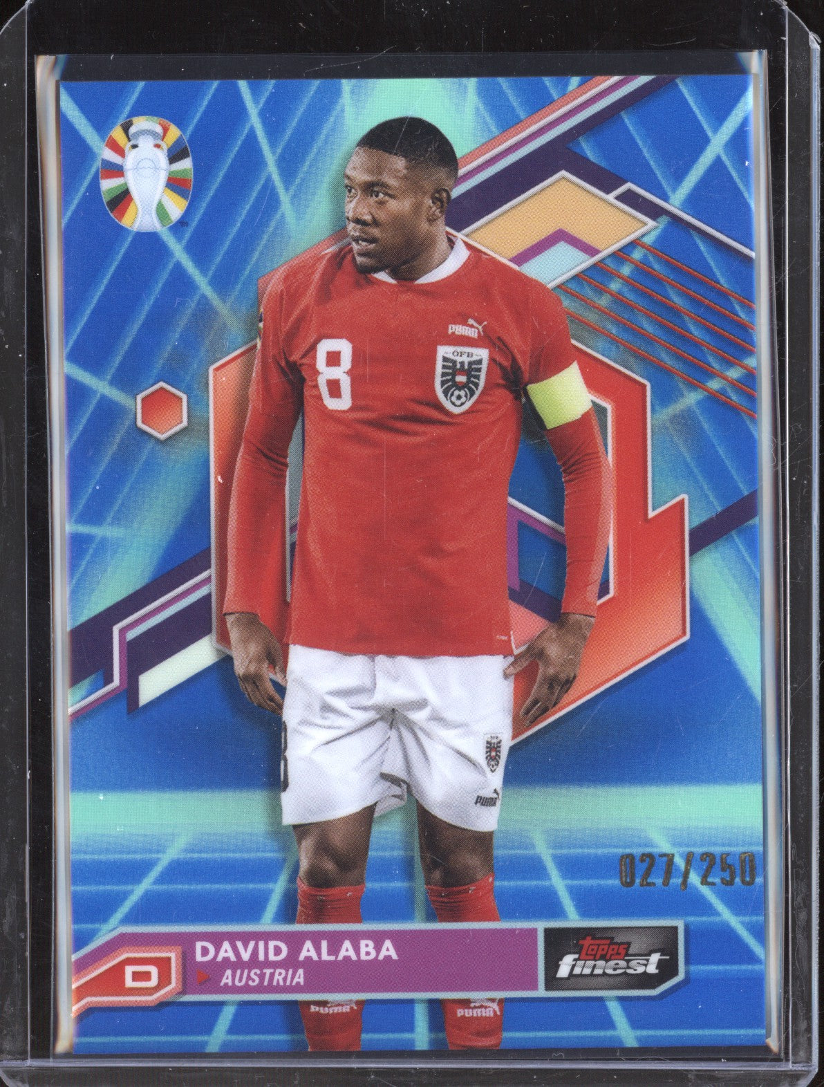 David Alaba 2023 Toops Finest Euro 1 Blue Aqua Vaporwave Refractor 27/250