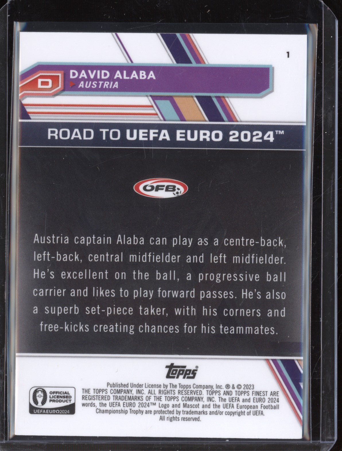 David Alaba 2023 Toops Finest Euro 1 Blue Aqua Vaporwave Refractor 27/250